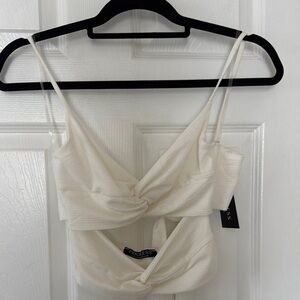 Priceless Don’t get it twisted Front Crop Top - Ivory Small NWT